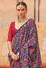 Marvelous Navy-Blue Digital Printed Silk Office Wear Saree With Blouse