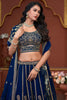 Attractive Navy-Blue Sequins Georgette Wedding Wear Lehenga Choli