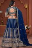 Attractive Navy-Blue Sequins Georgette Wedding Wear Lehenga Choli