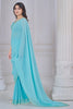 Wonderful Sky-Blue Hand Work Organza Function Wear Saree With Blouse