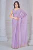 Fantastic Lavender Beads Work Organza Party Wear Saree With Blouse