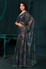 Surprising Teal Blue Zarkan Work Silk Party Wear Saree With Blouse