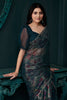 Surprising Teal Blue Zarkan Work Silk Party Wear Saree With Blouse