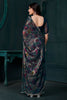 Surprising Teal Blue Zarkan Work Silk Party Wear Saree With Blouse
