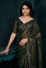 Glamorous Green Floral Print Silk Event Wear Saree With Blouse