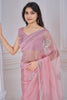 Magnetic Light Pink Zarkan Work Organza Wedding Wear Saree With Blouse