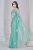 Stunning Sea Green Hand Work Organza Party Wear Saree With Blouse