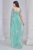 Stunning Sea Green Hand Work Organza Party Wear Saree With Blouse
