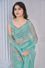 Stunning Sea Green Hand Work Organza Party Wear Saree With Blouse