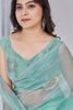 Stunning Sea Green Hand Work Organza Party Wear Saree With Blouse