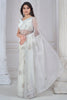 Stunning White Zarkan Work Organza Party Wear Saree With Blouse