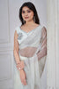 Stunning White Zarkan Work Organza Party Wear Saree With Blouse