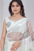 Stunning White Zarkan Work Organza Party Wear Saree With Blouse