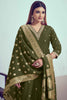 Spectacular Green Cord Embroidery Silk Mehendi Wear Pant Suit