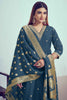 Dazzling Dusty Blue Cord Embroidery Silk Festival Wear Pant Suit