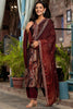 Wonderful Maroon Printed Silk Event Wear Pant Suit With Dupatta