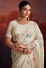 Beautiful White Sequins Georgette Function Wear Saree With Blouse