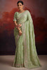 Alluring Pista Green Embroidered Organza Event Wear Saree With Blouse