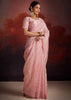 Fabulous Peach Sequins Work Organza Wedding Wear Saree With Blouse