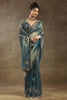 Alluring Dusty Green Hand Work Organza Function Wear Saree