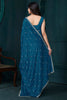 Fascinating Teal Blue Hand Work Crepe Function Wear Saree With Blouse
