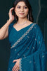 Fascinating Teal Blue Hand Work Crepe Function Wear Saree With Blouse