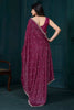 Spectacular Wine Color Hand Work Crepe Party Wear Saree With Blouse