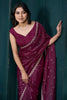 Spectacular Wine Color Hand Work Crepe Party Wear Saree With Blouse