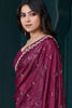 Spectacular Wine Color Hand Work Crepe Party Wear Saree With Blouse