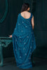 Stunning Teal Blue Diamond Work Crepe Event Wear Saree With Blouse