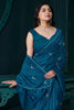 Stunning Teal Blue Diamond Work Crepe Event Wear Saree With Blouse