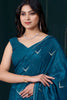 Stunning Teal Blue Diamond Work Crepe Event Wear Saree With Blouse