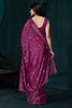 Surprising Wine Color Hand Work Crepe Party Wear Saree With Blouse