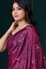 Surprising Wine Color Hand Work Crepe Party Wear Saree With Blouse