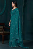 Incredible Teal Green Diamond Work Crepe Party Wear Saree With Blouse