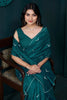 Incredible Teal Green Diamond Work Crepe Party Wear Saree With Blouse