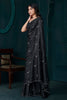 Awesome Black Hand Work Crepe Cocktail Wear Saree With Blouse