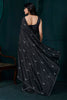 Awesome Black Hand Work Crepe Cocktail Wear Saree With Blouse
