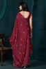 Attractive Maroon Diamond Work Crepe Party Wear Saree With Blouse