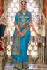 Fabulous Turquoise Blue Floral Printed Silk Traditional Saree