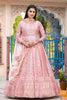 Captivating Light Pink Digital Printed Silk Traditional Gown With Dupatta