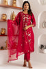 Incredible Red Floral Embroidery Viscose Silk Festival Wear Pant Suit