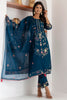 Fantastical Teal Blue Floral Embroidery Viscose Silk Pant Suit