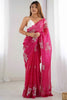 Breathtaking Pink Sequins Organza Function Wear Saree With Blouse