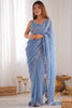 Spectacular Sky-Blue Embroidered Silk Event Wear Saree With Blouse