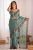 Wonderful Green Thread Embroidery Work Georgette Event Wear Saree