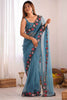 Glamorous Blue Embroidered Georgette Party Wear Saree With Blouse