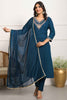 Endearing Teal Blue Embroidered Chanderi Silk Traditional Pant Suit