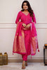 Shocking Pink Embroidery Work Viscose Wedding Wear Pant Suit