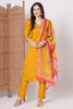 Alluring Mustard Embroidered Viscose Haldi Wear Pant Suit